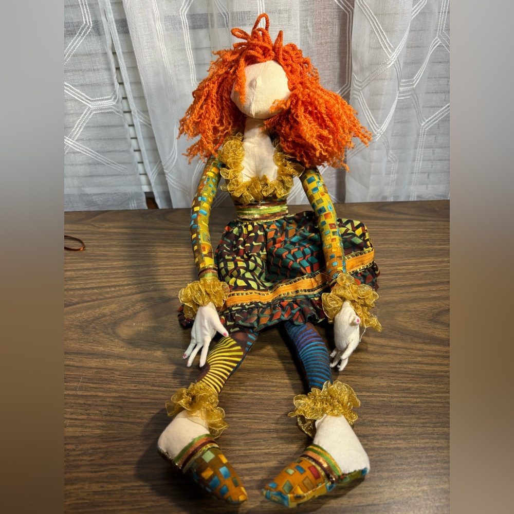 Colorful Handmade Art Doll 18” L hands are bendable Legs hinged eccentric